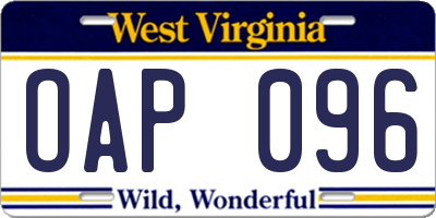 WV license plate OAP096