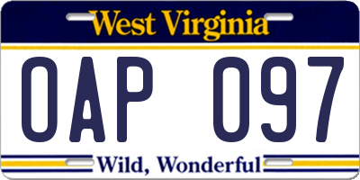WV license plate OAP097