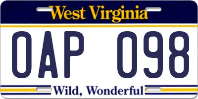 WV license plate OAP098