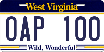 WV license plate OAP100