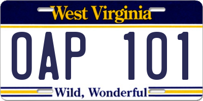 WV license plate OAP101