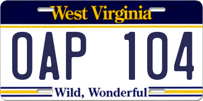 WV license plate OAP104
