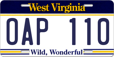 WV license plate OAP110
