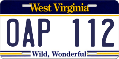 WV license plate OAP112