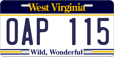WV license plate OAP115