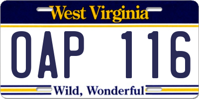 WV license plate OAP116