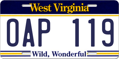 WV license plate OAP119