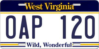 WV license plate OAP120