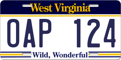 WV license plate OAP124