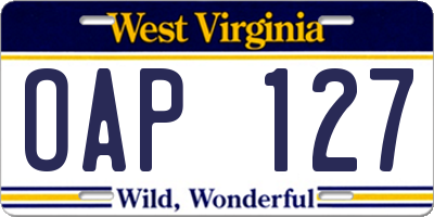 WV license plate OAP127