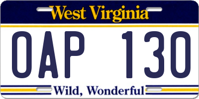 WV license plate OAP130