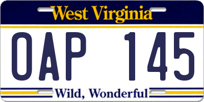WV license plate OAP145