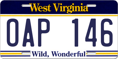 WV license plate OAP146