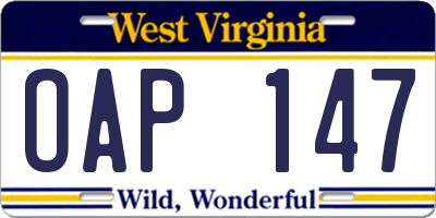 WV license plate OAP147