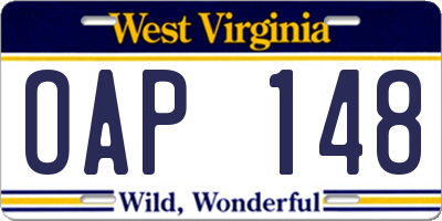 WV license plate OAP148