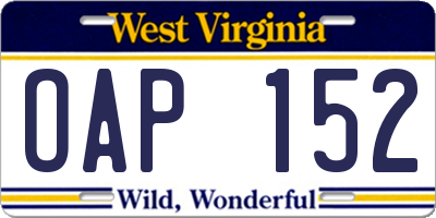 WV license plate OAP152