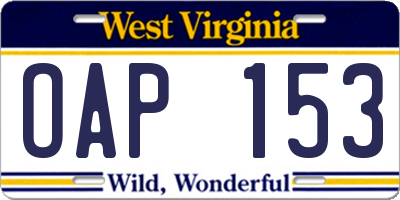 WV license plate OAP153