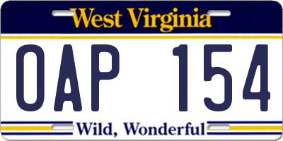 WV license plate OAP154