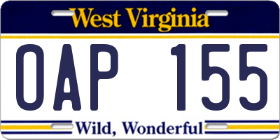 WV license plate OAP155