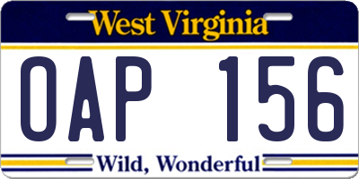 WV license plate OAP156