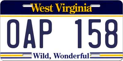 WV license plate OAP158