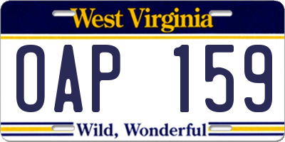 WV license plate OAP159