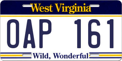 WV license plate OAP161