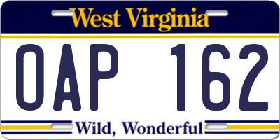 WV license plate OAP162