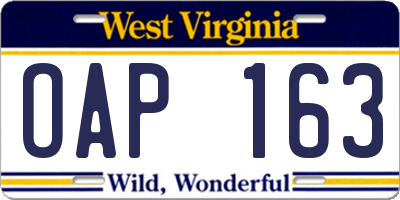 WV license plate OAP163