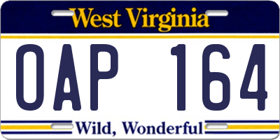 WV license plate OAP164