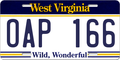 WV license plate OAP166