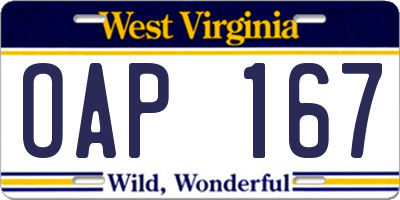 WV license plate OAP167