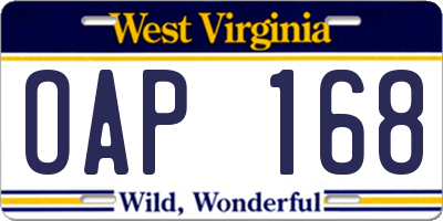 WV license plate OAP168