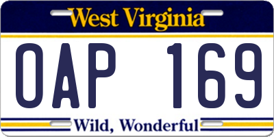 WV license plate OAP169
