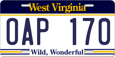 WV license plate OAP170