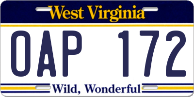 WV license plate OAP172