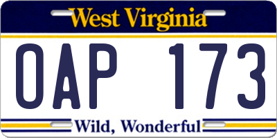WV license plate OAP173