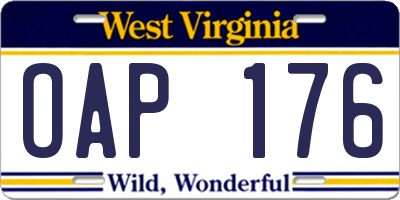 WV license plate OAP176