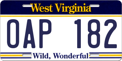 WV license plate OAP182