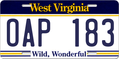 WV license plate OAP183