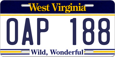 WV license plate OAP188