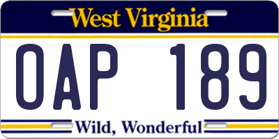 WV license plate OAP189