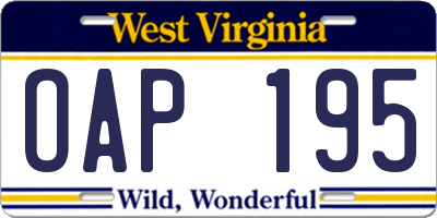 WV license plate OAP195