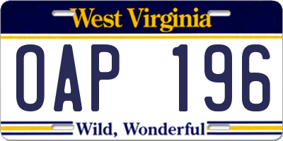 WV license plate OAP196