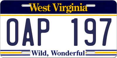 WV license plate OAP197