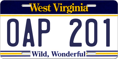 WV license plate OAP201