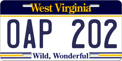 WV license plate OAP202