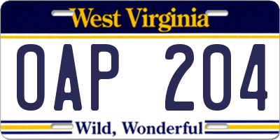 WV license plate OAP204