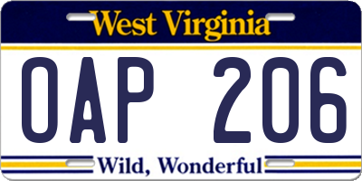WV license plate OAP206