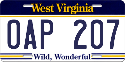 WV license plate OAP207